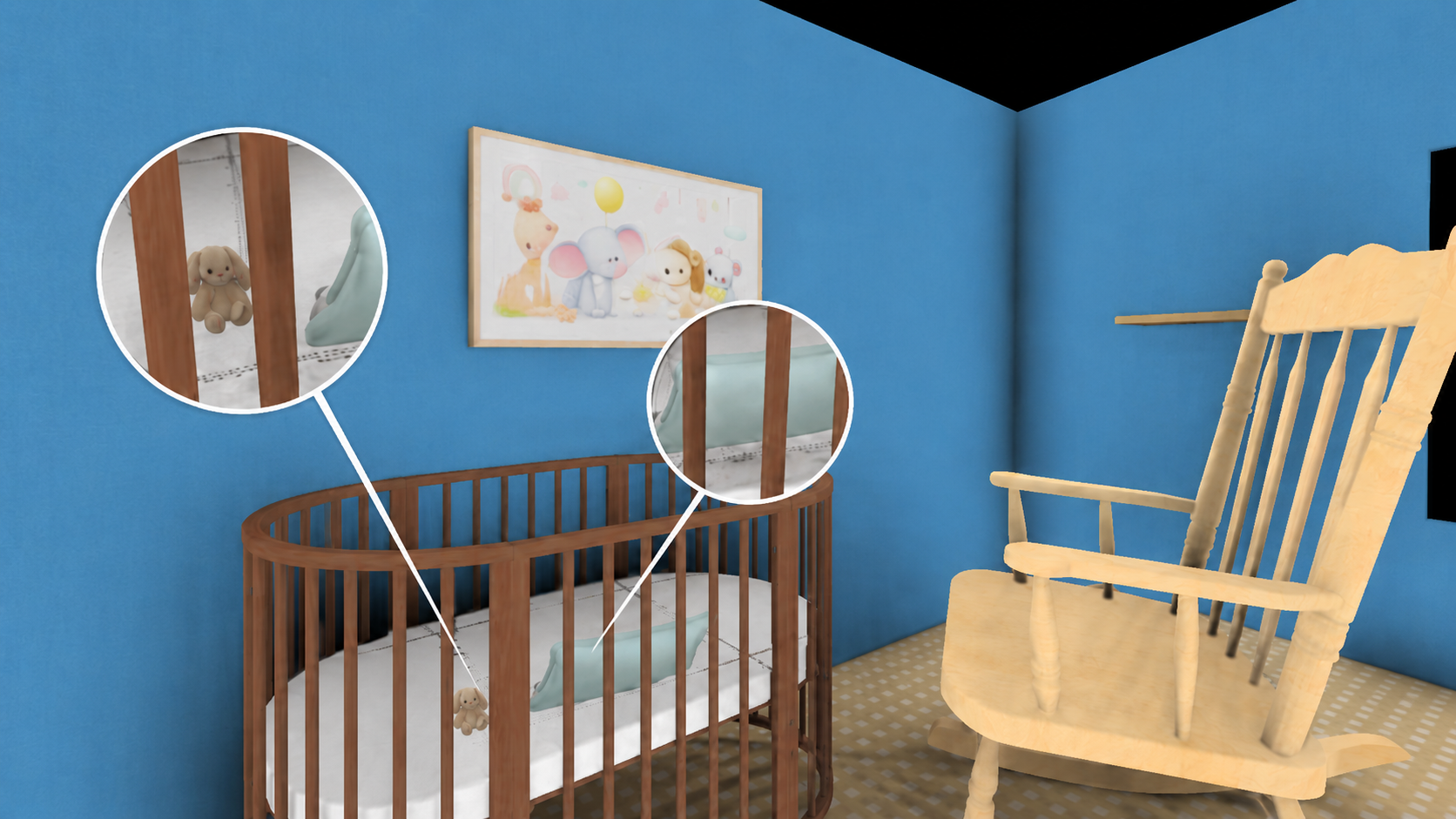 Generated manipuland scene example: kids room.